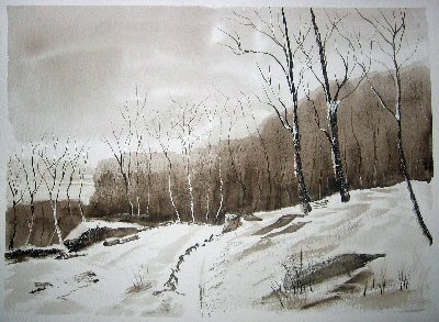 More Snow on the Way - Monochrome after Geoff Kersey painting by Bob Nunn